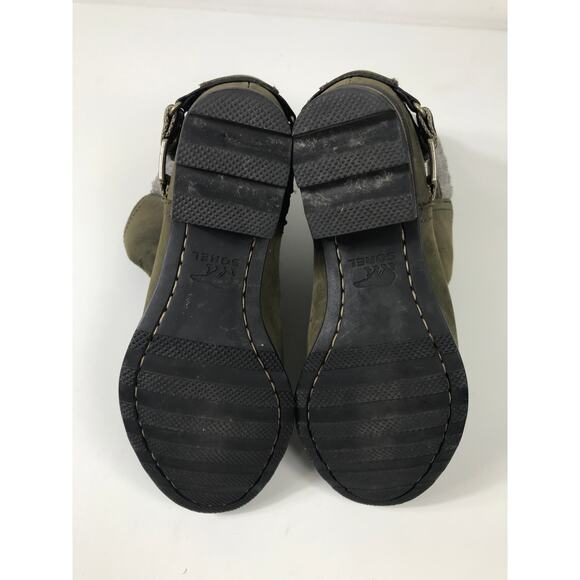 Sorel Lolla Bootie Green Suede Leather Ankle Boots Side Zip Buckle Women's 7 - Picture 7 of 7